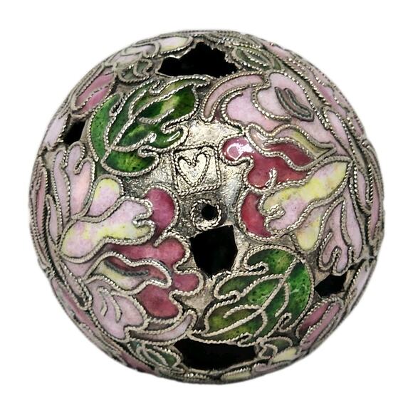 Cloisonne Enameled Egg Christmas Ornament Hanging Cut Out Floral Design Stunning - Picture 6 of 9